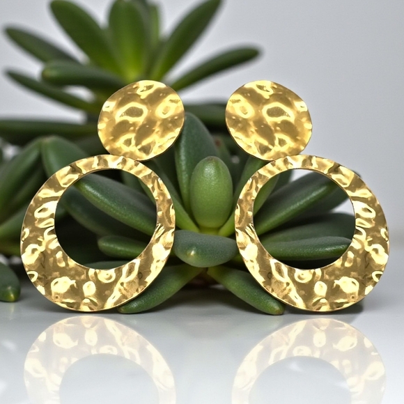 🆕 Hammered Gold Disc Trendy Statement Earrings | 18K Plated Stainless Steel - Picture 1 of 9